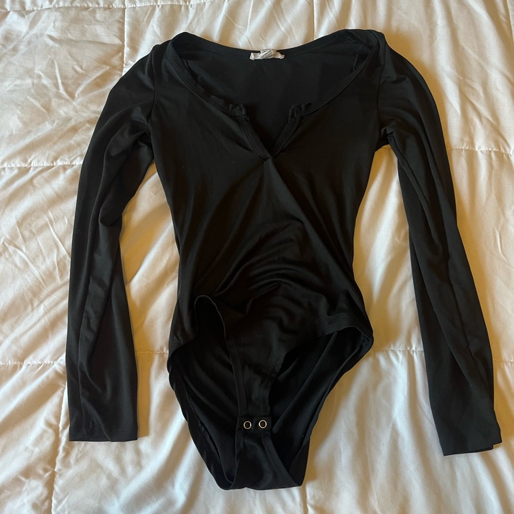 Black V-neck body suit